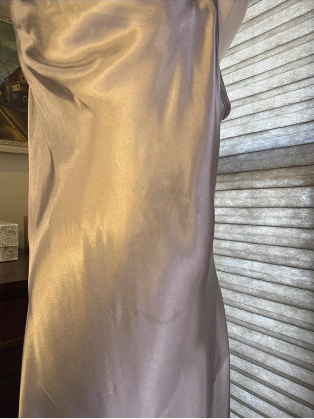 NWT Bebe Silver Satin Cowl Neck Slip Dress. Size Large - Picture 5 of 5